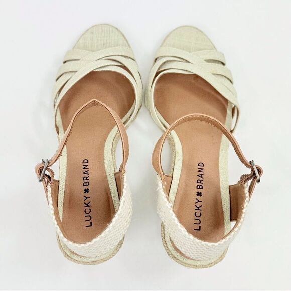 Lucky Brand KALLEY Neutral Tan Crisscross Strap Open Toe Espadrille Wedge Sandal - Picture 10 of 15